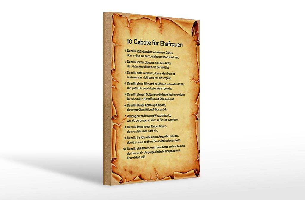 Holzschild Spruch 20x30cm 10 Gebote für Ehefrauen