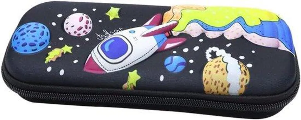 Cartable vert pour la rentrée scolaire avec trousse 3D stylos et feutres