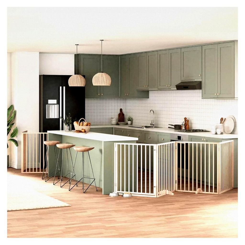 6-teiliges Hundetor mit Tür, faltbar, 480 cm, Pappelholz, modulares Haustiertor für Zimmerdurchgänge und Korridore für kleine Tiere wie Hunde u...