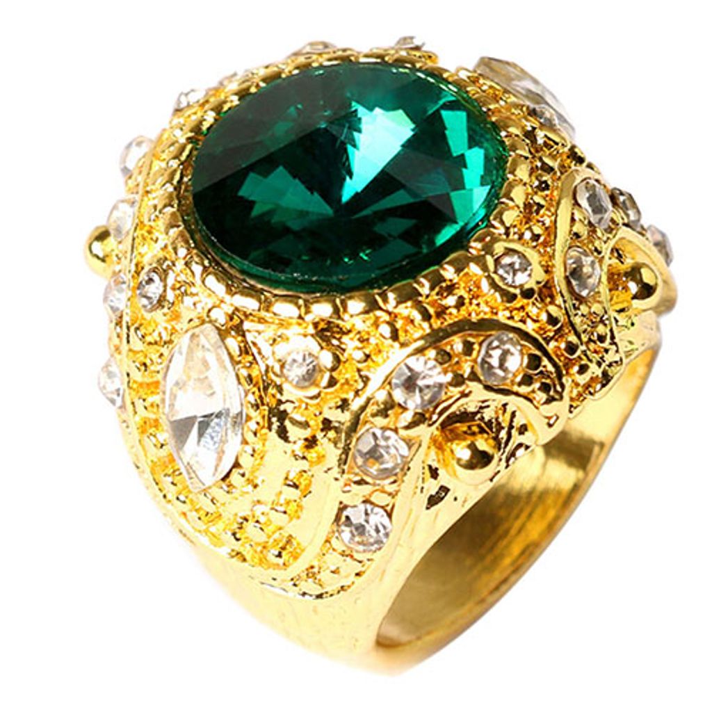 Herren-Ring im Vintage-Stil, große Harzkrone, vergoldete Legierung, Schmuck, Größe 7–10-Grün 18#