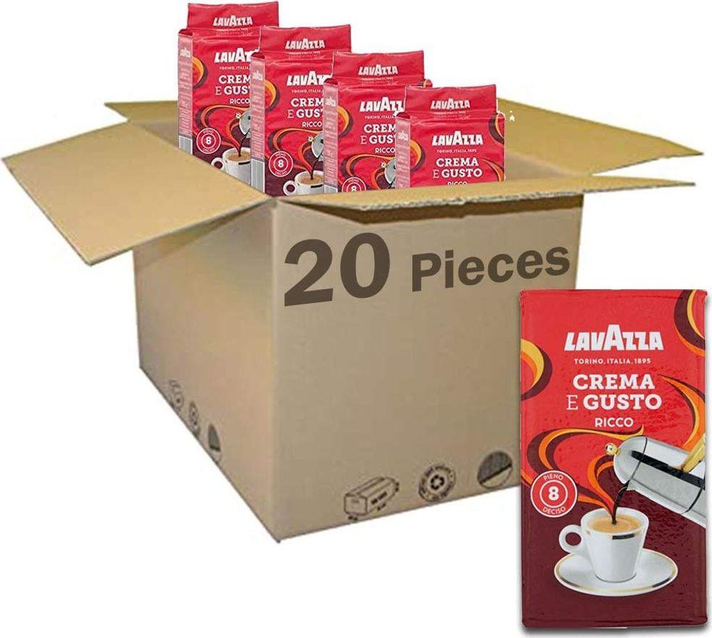 20x LAVAZZA Crema e Gusto Ricco Caffè Kaffee gemahlen Italienisch Espresso 250g