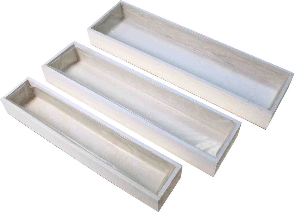 Set 3 Pflanzkasten 50/45/40cm weiß Pflanzschale Pflanzkiste Holzkiste Blumentopf