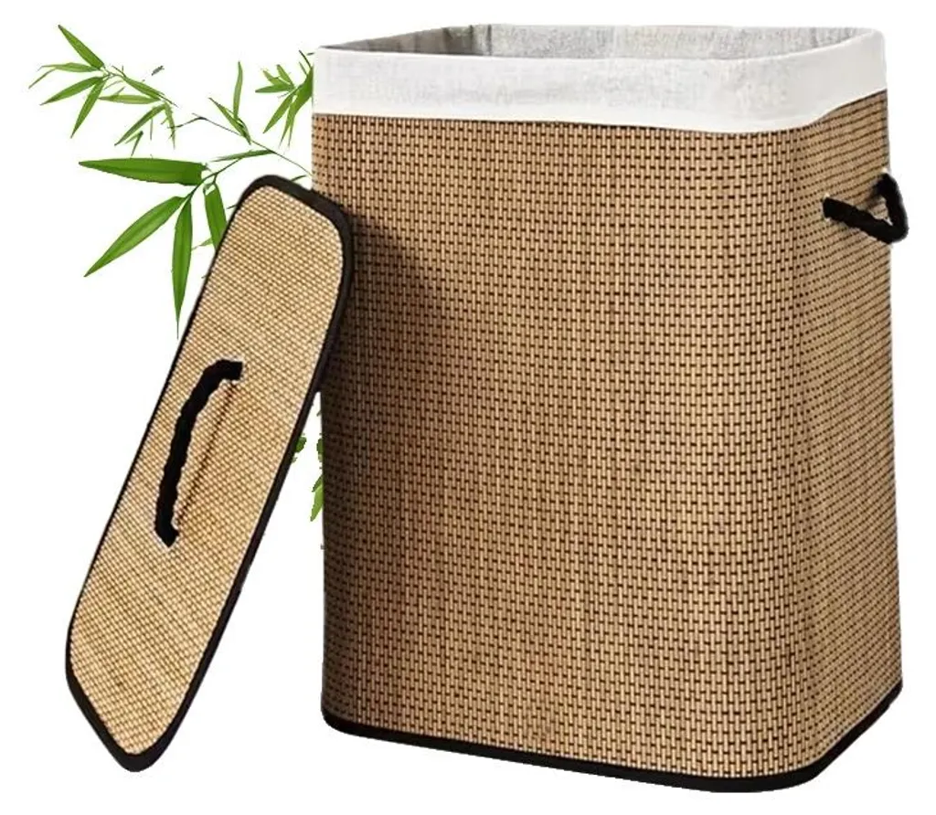 Panier à linge pour salle de bain en bambou 72L - Solution Gain de Place