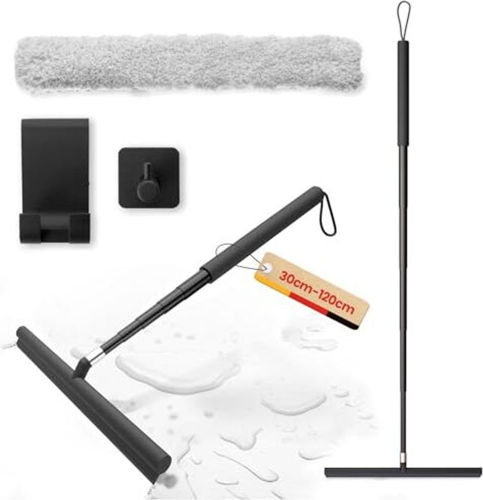 Duschabzieher Langer Stiel, Fensterwischer und Fensterabzieher 2 in 1, Abzieher Dusche Boden, 120CM Teleskopstange Wasserschieber Bodenabzieher,