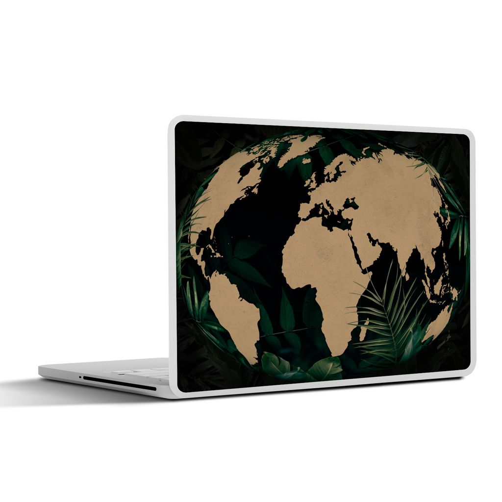 MuchoWow Laptop Aufkleber Sticker Cover Weltkarte - Globus - Pflanzen 40x30 cm - Laptop Dekoration - Selbstklebend