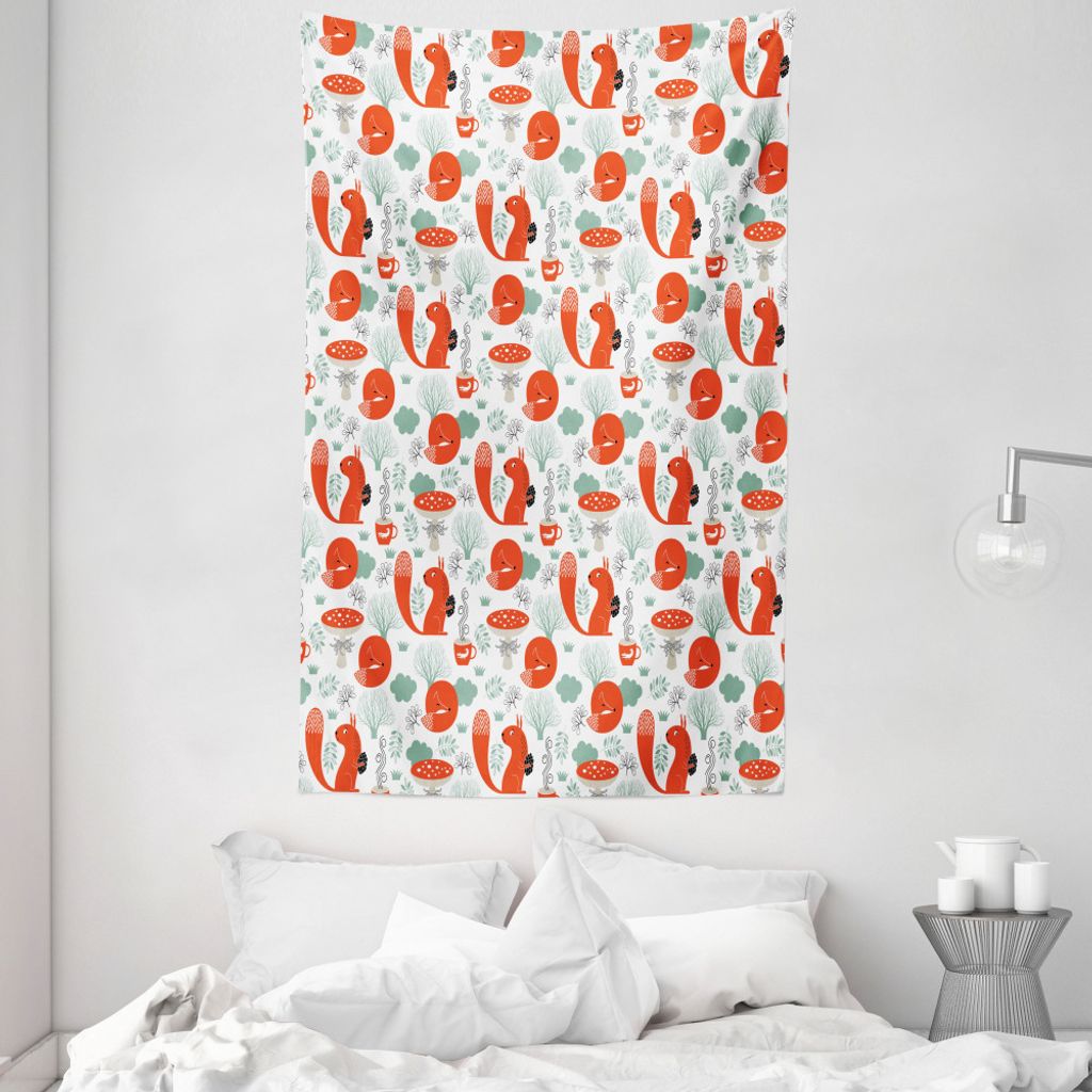 ABAKUHAUS Fuchs Wandteppich und Tagesdecke, Waldtiere und Laub aus Weiches Mikrofaser Stoff Waschbar ohne Verblassen Digitaldruck, 140 x 230 cm, Du...