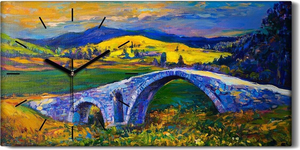 Dekor Leinwand Uhr Wandbilder 60x30 Malerei Abstrakt Landschaft Berg Brücke - schwarze Hände