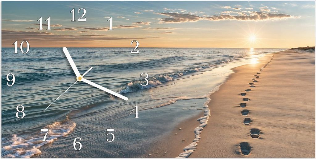 Wanduhr aus Glas mit Motiv Strandspuren- 60 x 30 cm - inkl. Aufhängesystem