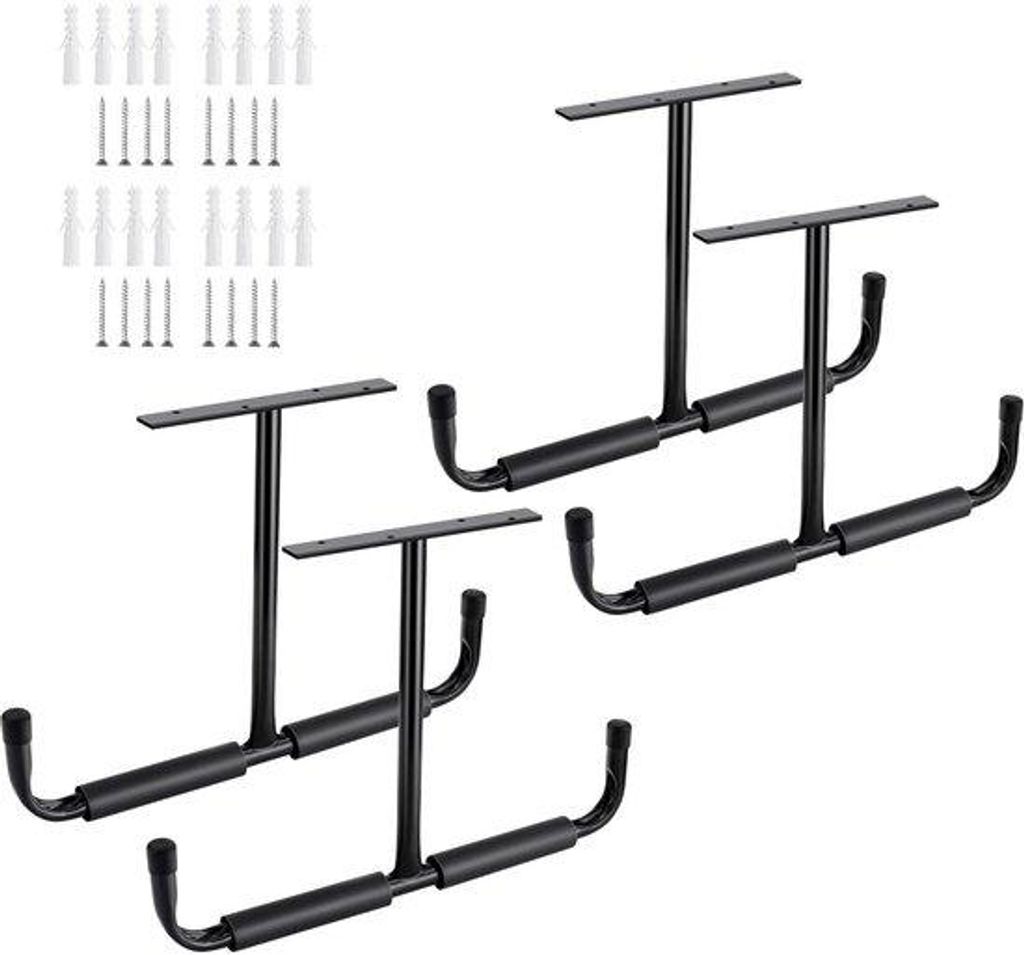 Plafondhaken - Robuuste metalen haken voor garage - Geschikt voor ladders, fietsen, gereedschap en andere zware Lasten - 4 Stück - Schwarz