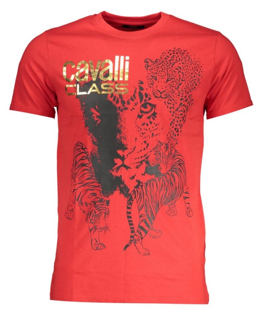 Cavalli Class Rotes Luxus-T-Shirt mit Tiermotiv : Größe - 2XL Größe: 2XL