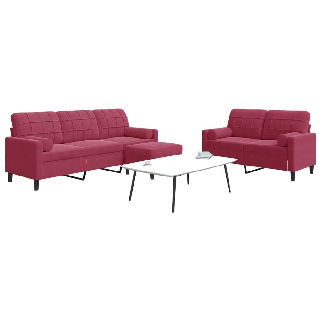 2025 Moderne 3-tlg. Sofagarnitur mit Kissen und Nackenrollen Weinrot Samt - Klassische Sofas,Design 7861923 5parcel