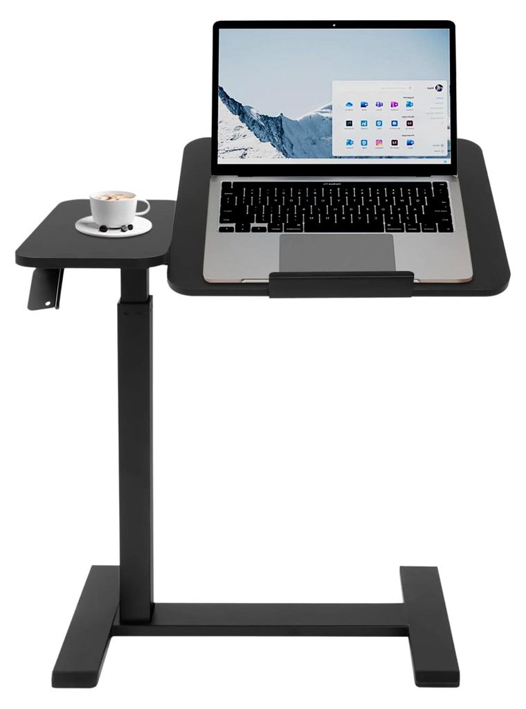 Höhenverstellbares Laptoptisch Stehpult 66-104cm, Drehbarer Laptopständer mit Rollen, Stehpult Überbett-Tisch für Bett, Sofa und Büro (Schwarz)