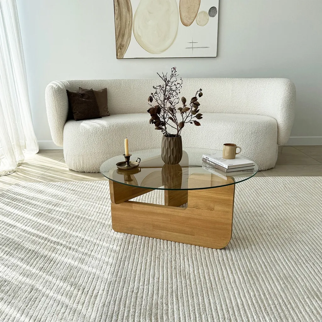 Table basse carrée Skye Decor Mia en chêne et verre trempé de 75cm