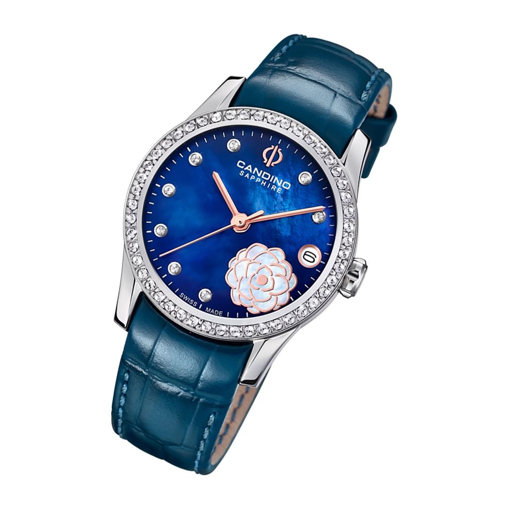 Candino Damen Analog Uhr Elegance C4721/3 Leder Armbanduhr marineblau UC4721/3