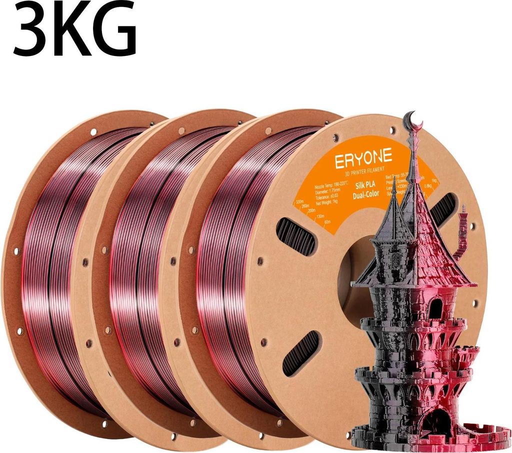 PLA Filament 3D Drucker - Dual Color Matt Silk - 1,75 mm - FDM 3D Druckfilament - Präzision ±0,03 mm - 3 kg Spule - Schwarz/Rot