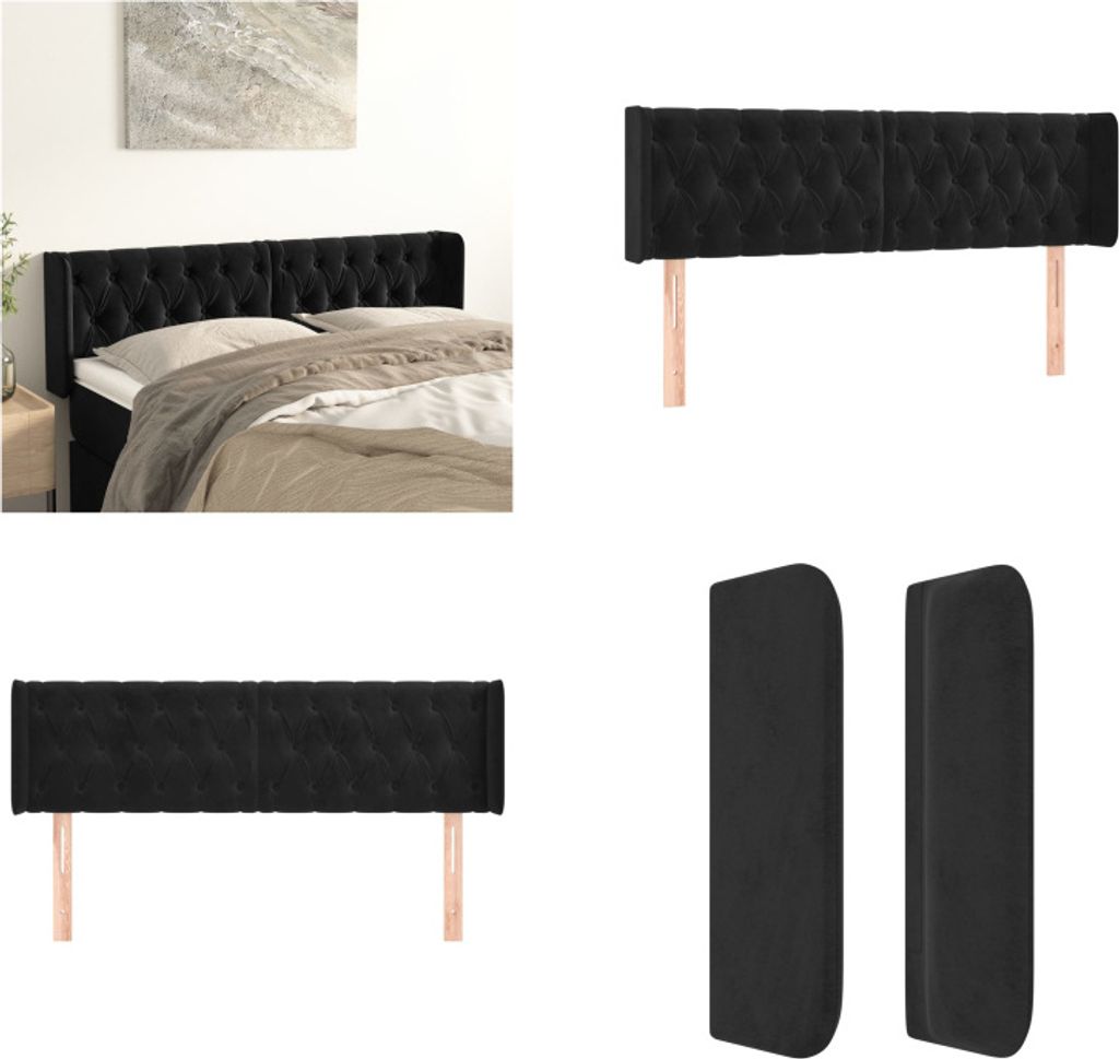 vidaXL Kopfteil mit Ohren Schwarz 147x16x78/88 cm Samt - Kopfteil - Kopfteile - Bett-Kopfteil - Bettkopfteil