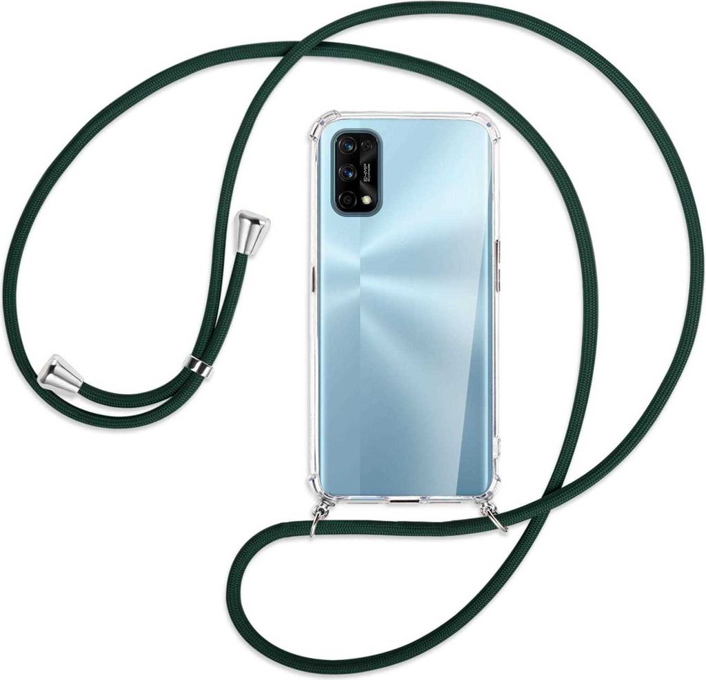 Handykette Backcover-Schutzhülle mit Band (Metall silberfarben) für Realme 7 Pro - dunkelgrün