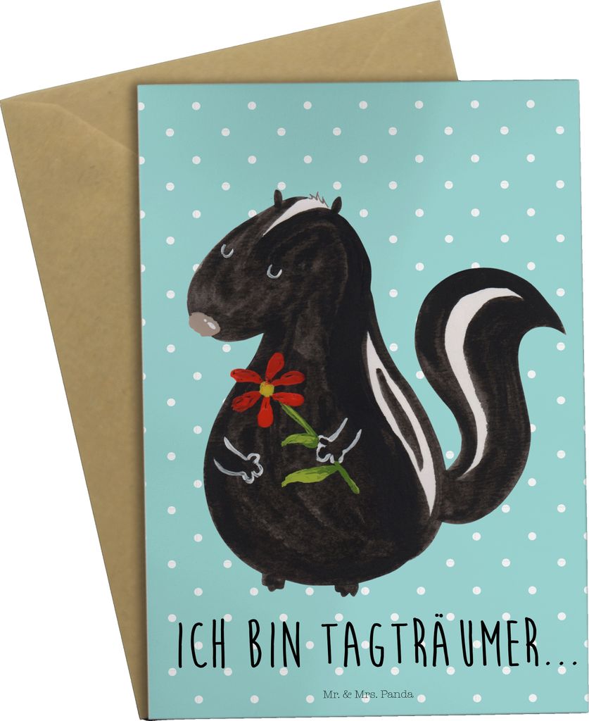 Mr. & Mrs. Panda babykarte Stinktier Blume - Türkis Pastell - Geschenk, Skunk, einladungskarten, Träume, glückwunschkarten, weihnachtskarten, Wi...