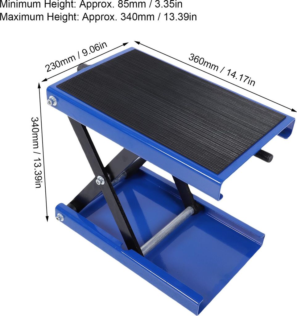 Motorrad-Scherenhebebühne, 3,35–13,39 Zoll, höhenverstellbar, faltbar, 500 kg Tragfähigkeit, Ständer