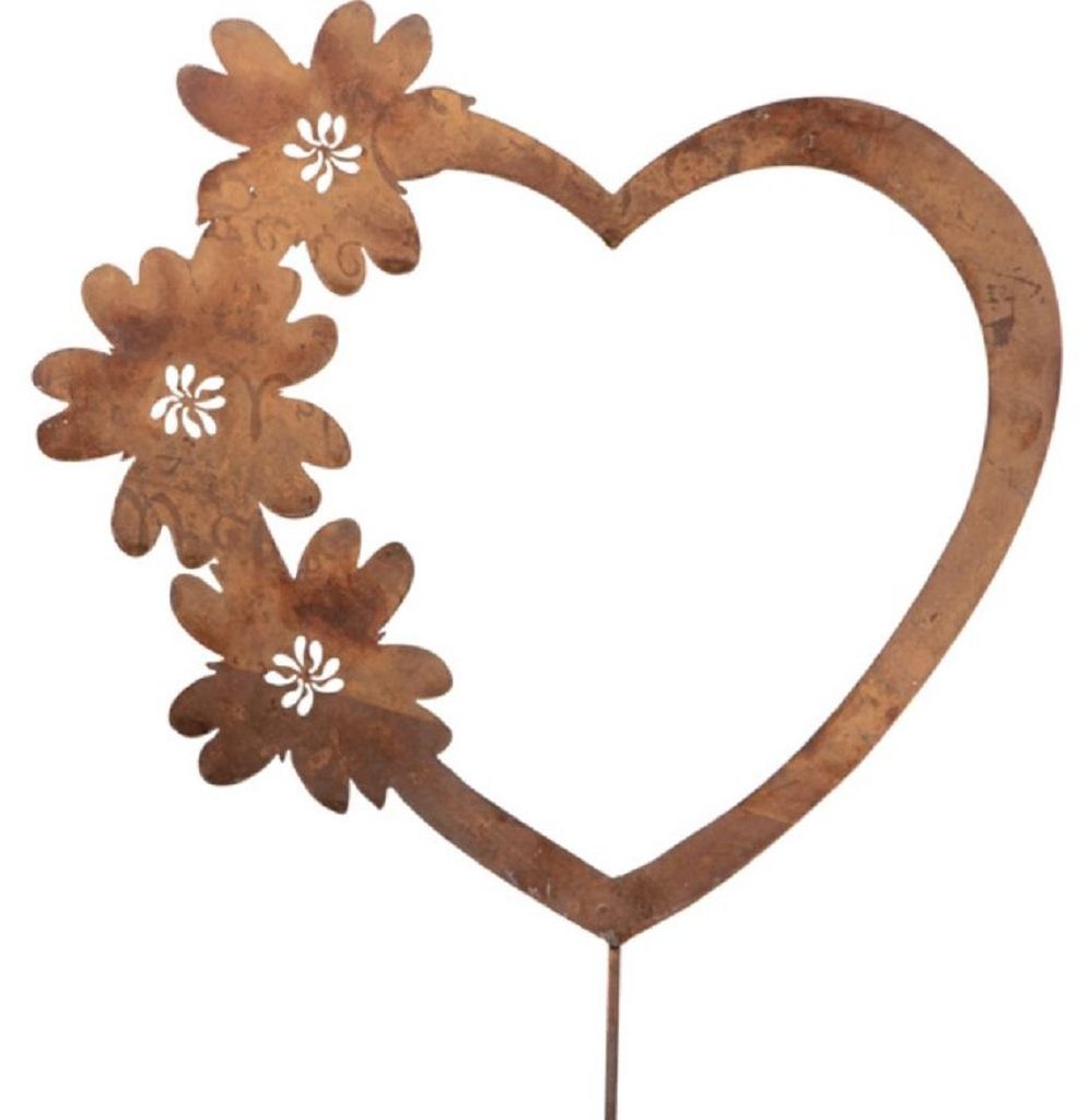 Metall Stecker. HERZ mit Blumen. Rost Gartenstecker. 73 cm.