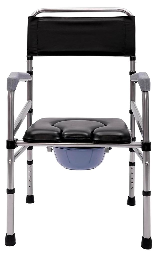 Faltbarer Toilettenstuhl mit Höhenverstellung und Eimer, Duschstuhl mit Armlehnen und Rückenlehne, rutschfester Nachtstuhl, bis 175 kg belastbar ...