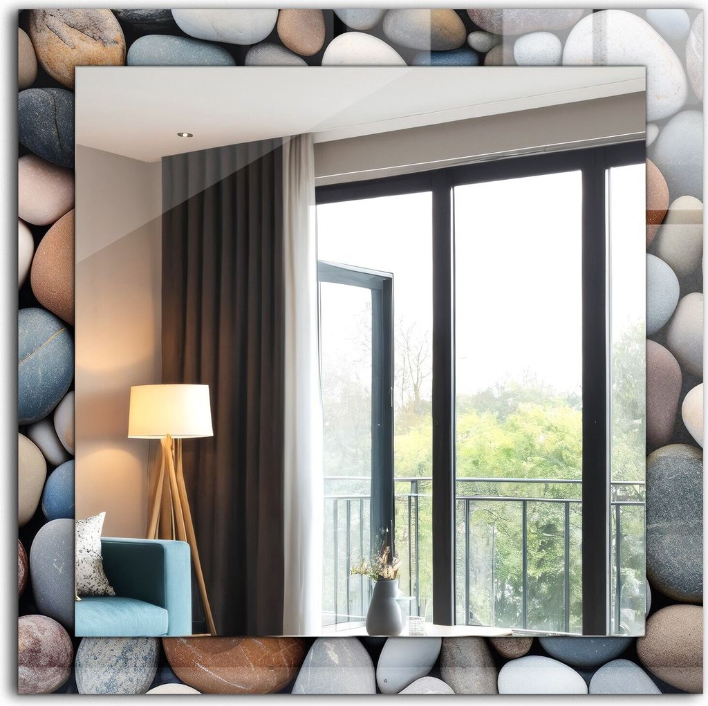 Dekorativer Wandspiegel - Bedruckter Spiegel - Motiv - 60x60 cm - Bunte Glatte Steine