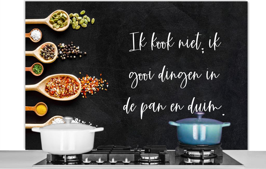 KitchenYeah Spritzschutz Küche - Küchenrückwand - Wandschutz für Herd und Spüle - Ich werfe Dinge in die Pfanne und den Daumen - Küche - Z...