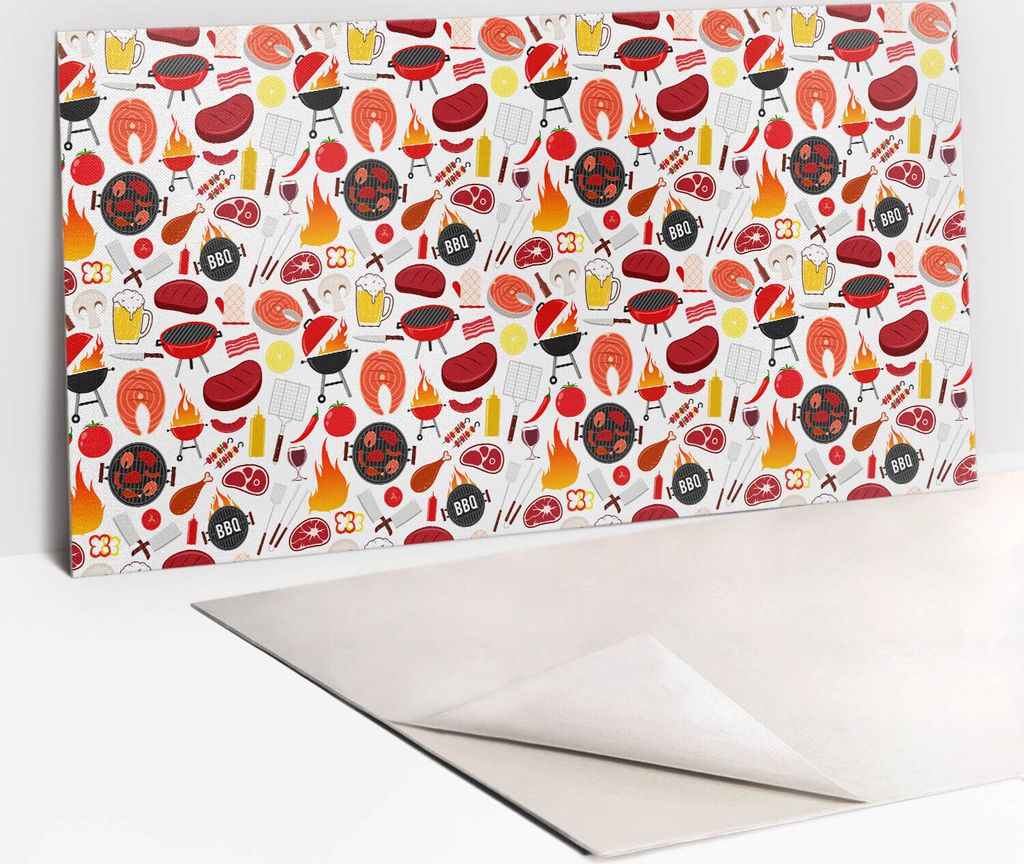 PVC-Wandschutz für die Küche - Stilvoller Schutz für Ihre Wände 100 x 50 Grill gezogen