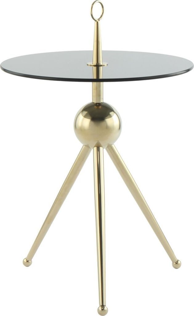 Qiyano Beistelltisch rund 100% Edelstahl Glas Dreibein Tripod mit Tragering tragbar filigran zweifärbig modern Design Ablage Wohnzimmer Couch Flur...