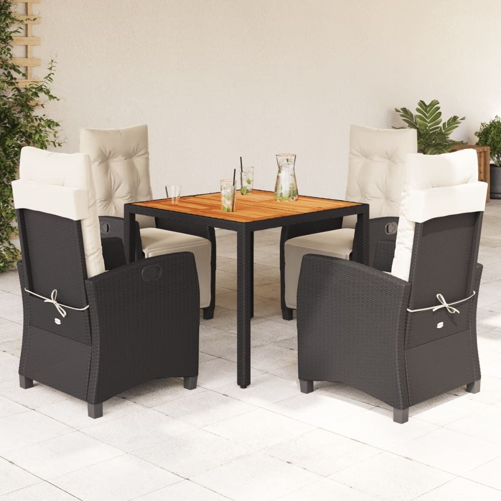 Maison Exclusive - 5-tlg. Garten-Essgruppe mit Kissen Schwarz Poly Rattan
