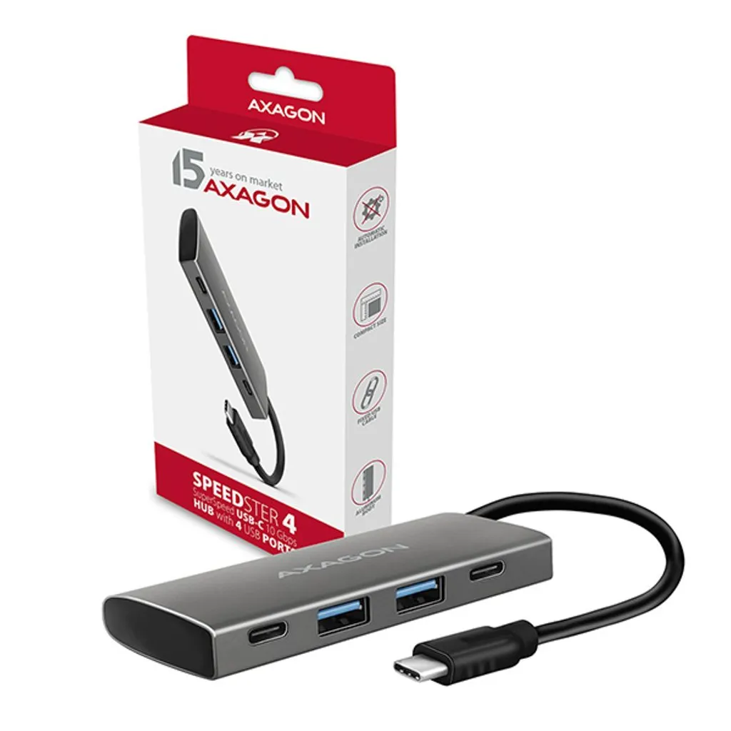 Hub USB-C AXAGON HMC-4G2 per Ufficio | 10Gbps | Metallo Grigio