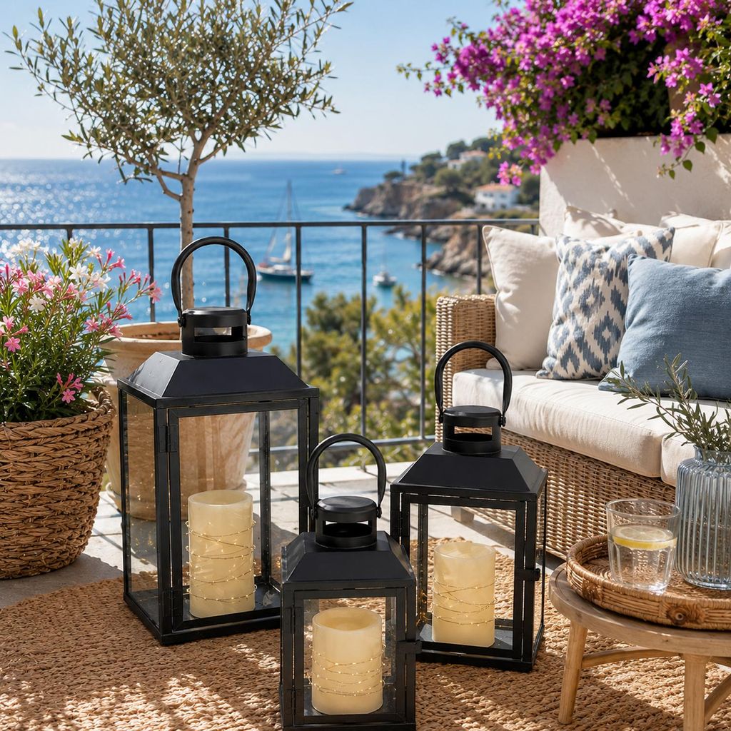 3er Gartenlaternen Laternen Metall Windlicht Schwarz Produktbild 