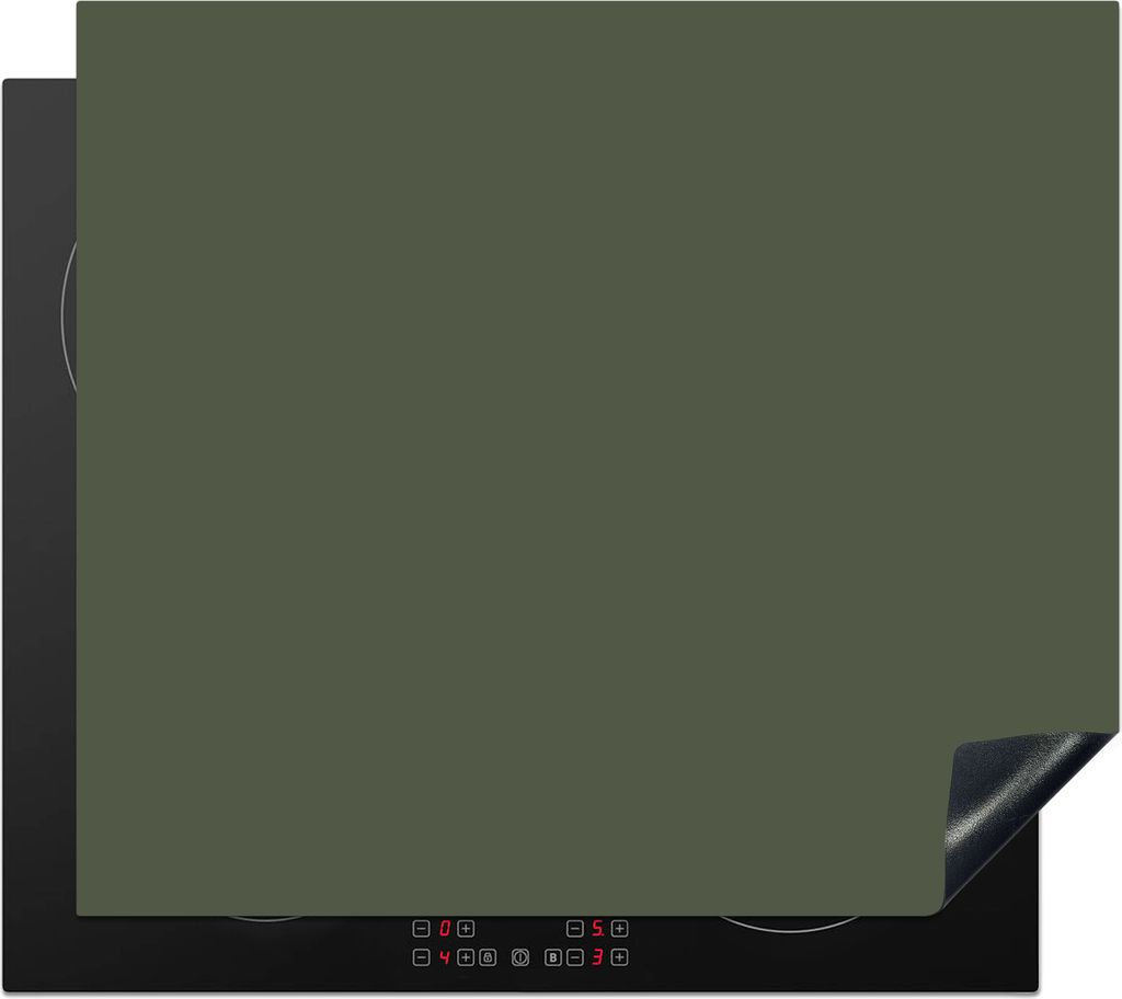 KitchenYeah Herdabdeckplatte Grün - Einfarbig - Olivgrün , 59x51cm, Küche Deko, Glaskeramikfeld Herdabdeckung, Abdeckplatte fùr Kochfeld