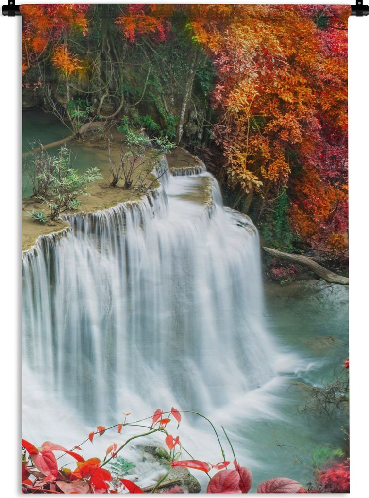 MuchoWow Wandteppich Wandbehang Bäume - Wasserfall - Herbst - Natur 120x180 cm Tapisserie Dekoration Wandtuch - Schlafzimmer - Dekorationen für...