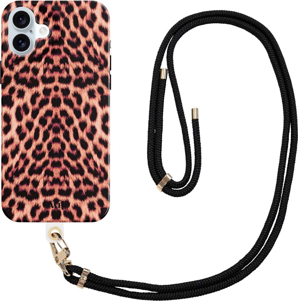 xoxo Wildhearts Leopard Dream Cord Case - für iPhone 16 - Schwarze Telefonkette