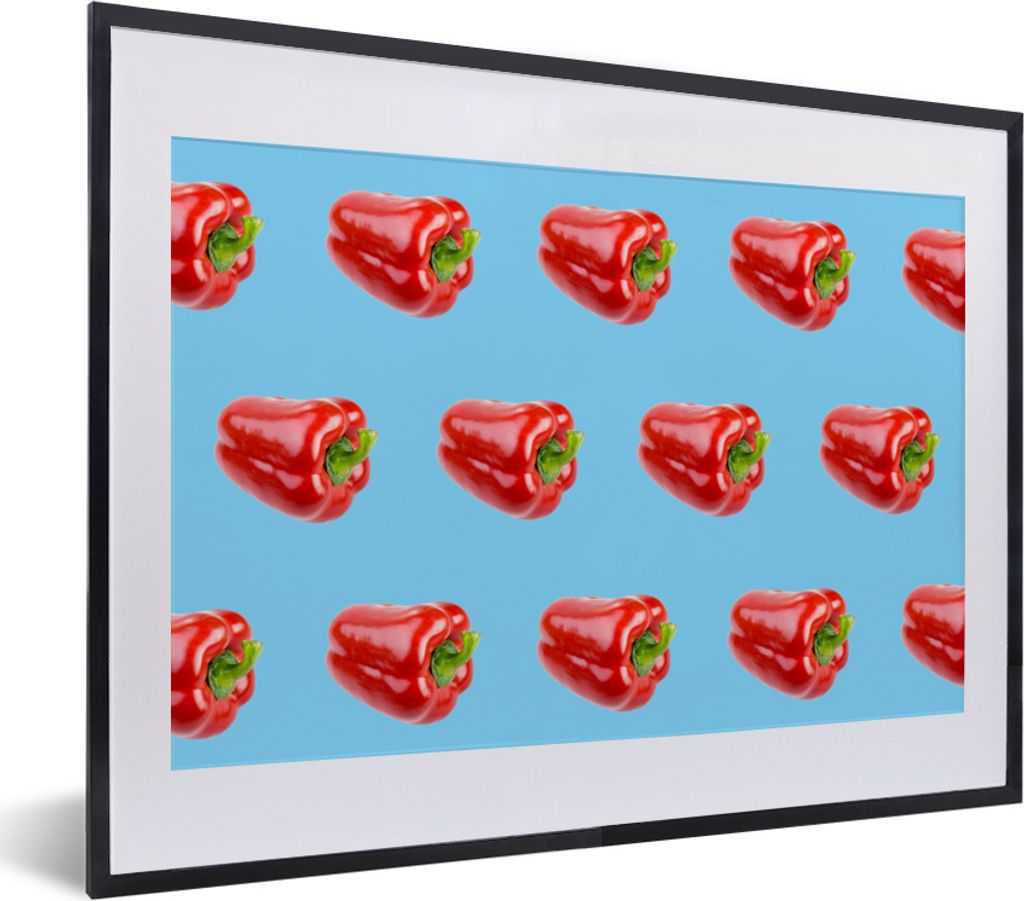MuchoWow MuchoWow Gerahmtes Poster Paprika - Gemüse - Muster - Blau 40x30 cm - Poster mit zchwarzem Bilderrahmen - Bilderrahmen - Poster im Ra...