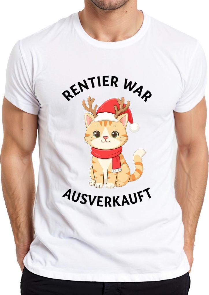 Rentier war t Weihnachten Katze lustig Geschenk süß Herren T-Shirt, Weiß, 3XL