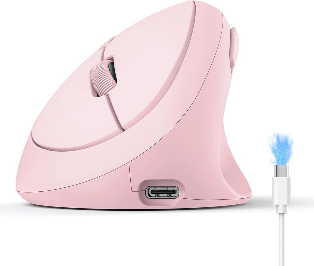 TECKNET Vertikale Ergonomische Bluetooth Maus, Kabellos Wiederaufladbar, 3 Geräte BT 5.0/3.0 & 2.4G, 6 Tasten, 4800 DPI, Leise für PC, Mac, Laptop