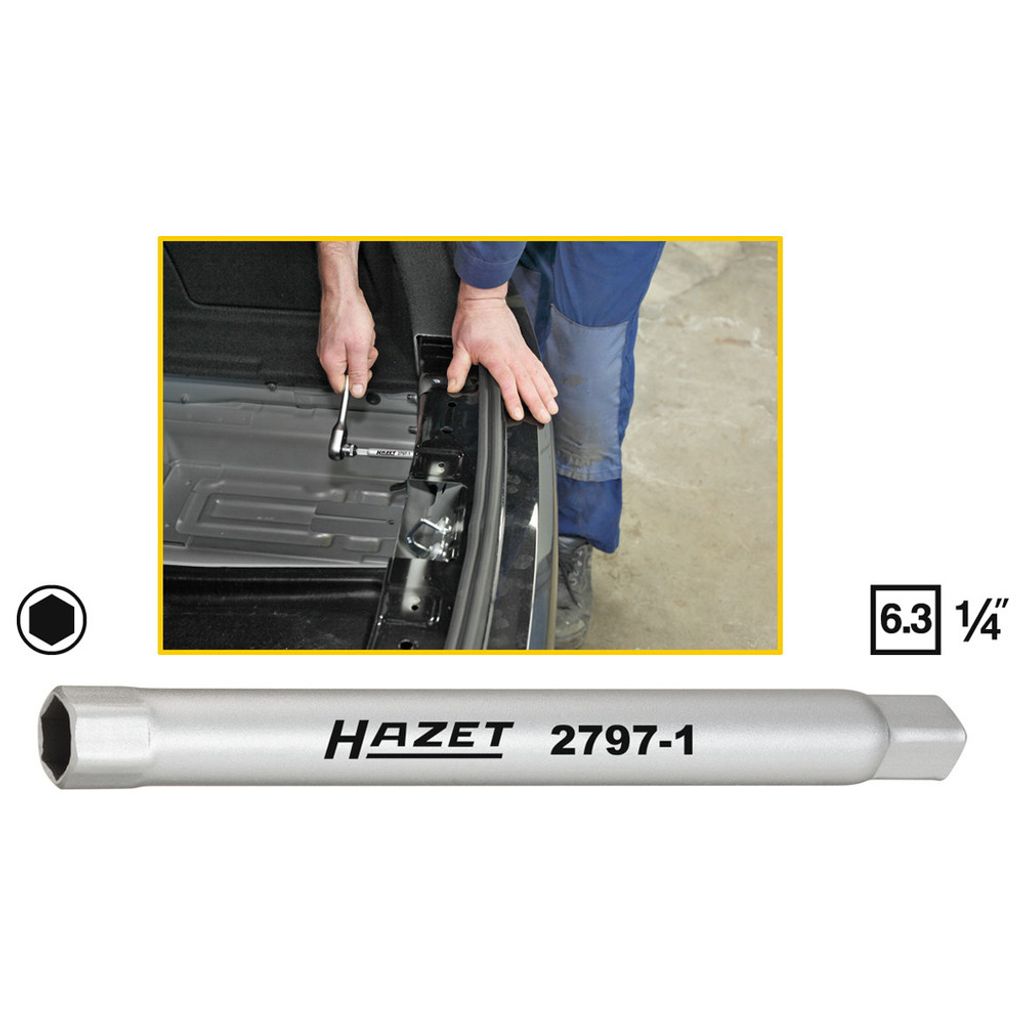 Hazet Stoßfänger Rohr-Steckschlüssel 2797-1, 1/4 (6,3 mm) Vierkant hohl, Außen Sechskant Profil, SW 10 mm