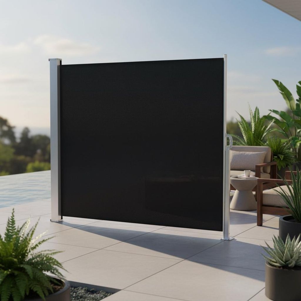 Seitenmarkise 160x300 cm schwarz, ausziehbar mit Kassette, Produktbild 