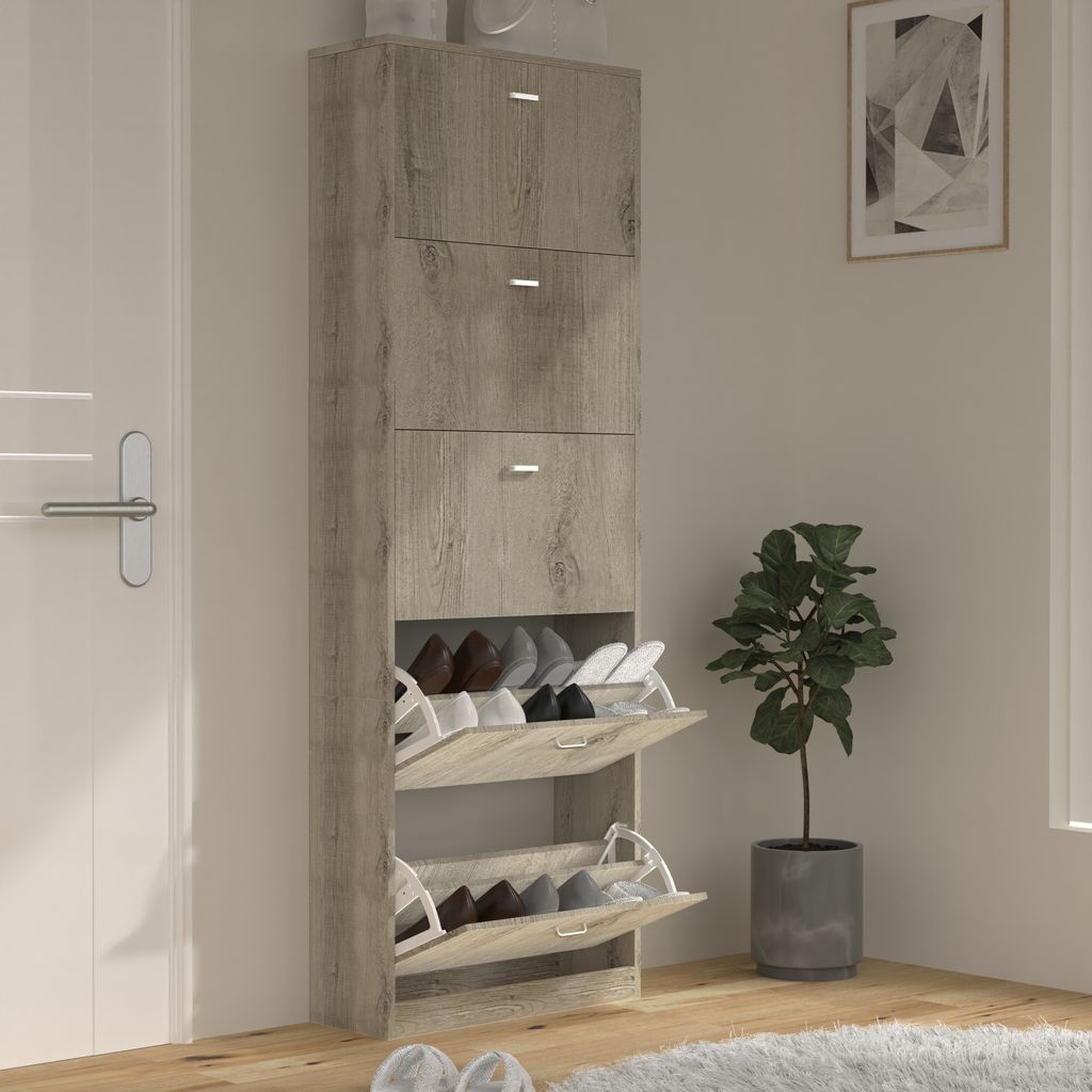 VCM Holz Schuhschrank | Maße: H. 170 x B. 59 x T. 22 cm | 5 Klappen - Sipos XL