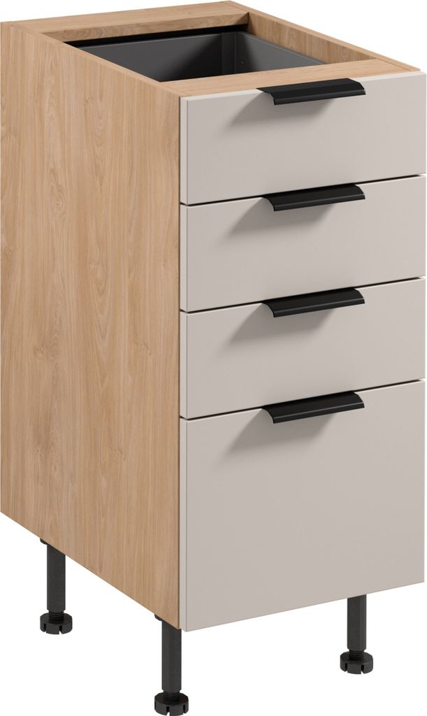küchenunterschrank 40 cm mit Schubladen ohne Arbeitsplatte, Sorento D40S4 AX, Beige/Sonoma Eiche