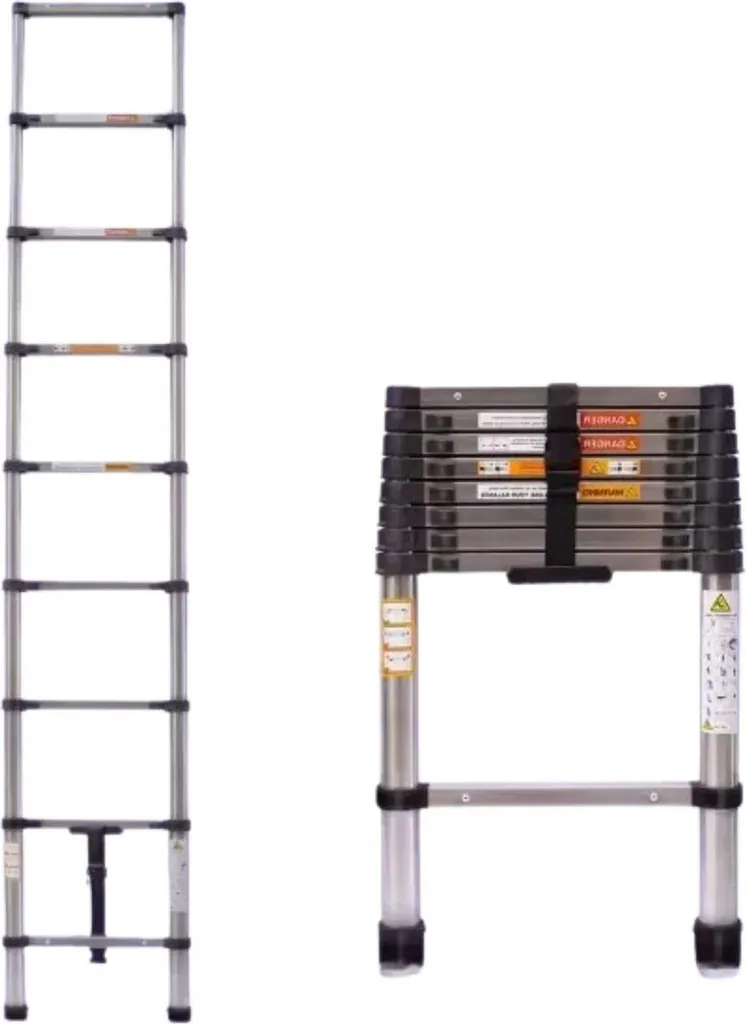 Escabeau télescopique stable 150 kg - Échelle pliable inox Zyren Luxe