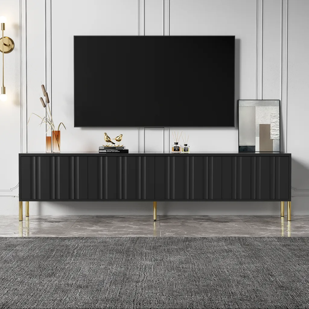 Meuble de Rangement TV pour Électronique Noir et Or, Organisation du Salon