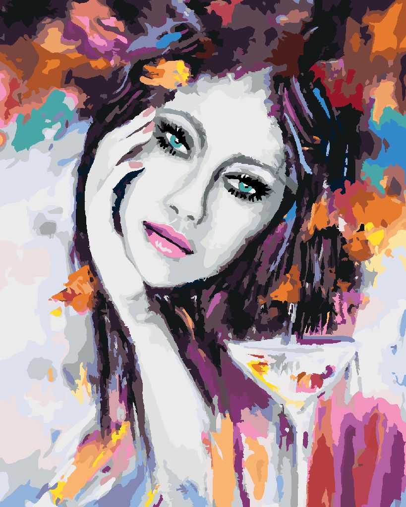 Zuty - Malen nach Zahlen - ABSTRAKTE FRAU MIT COCKTAIL, 40x50 cm, mit Keilrahmen (bereits gespannt)