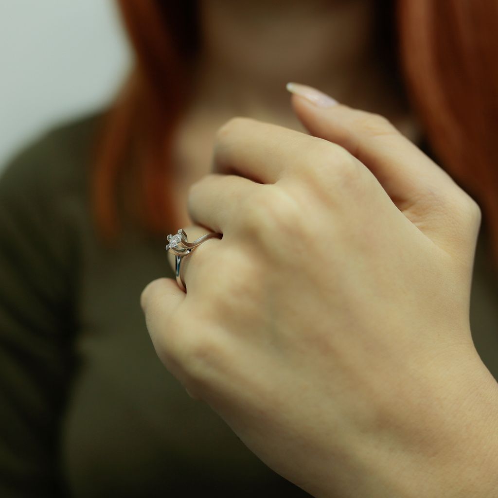 0,27 Carat Diamant Solitär Ring Meisterwerk 14 Karat Weißgold - 55 (17,50 mm)