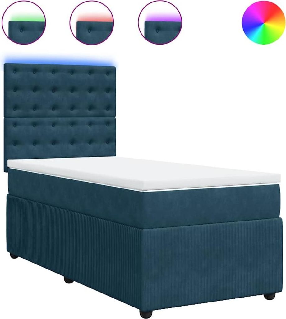 vidaXL Boxspringbett mit Matratze Blau 90x190 cm Samt