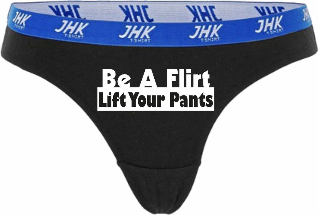 Damen Thong Slip - Boxer-0040-woman-black-h-S - schwarz - S - hinten - Be a Flirt lift your Pants - lustiges Motiv - Spruch - Unterwäsche - Unterh...