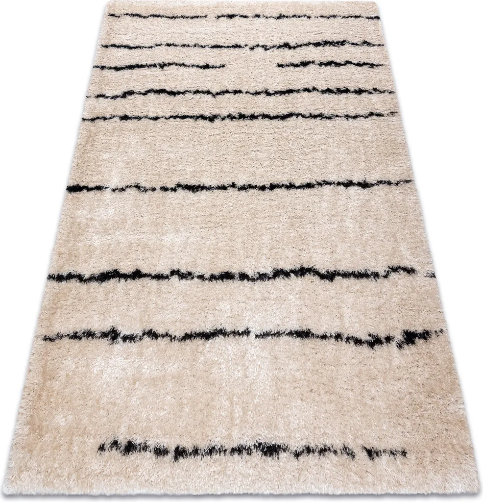 Grand Tapis de Salon Shaggy Doux FLUFFY 2371 Crème et Beige 80x150