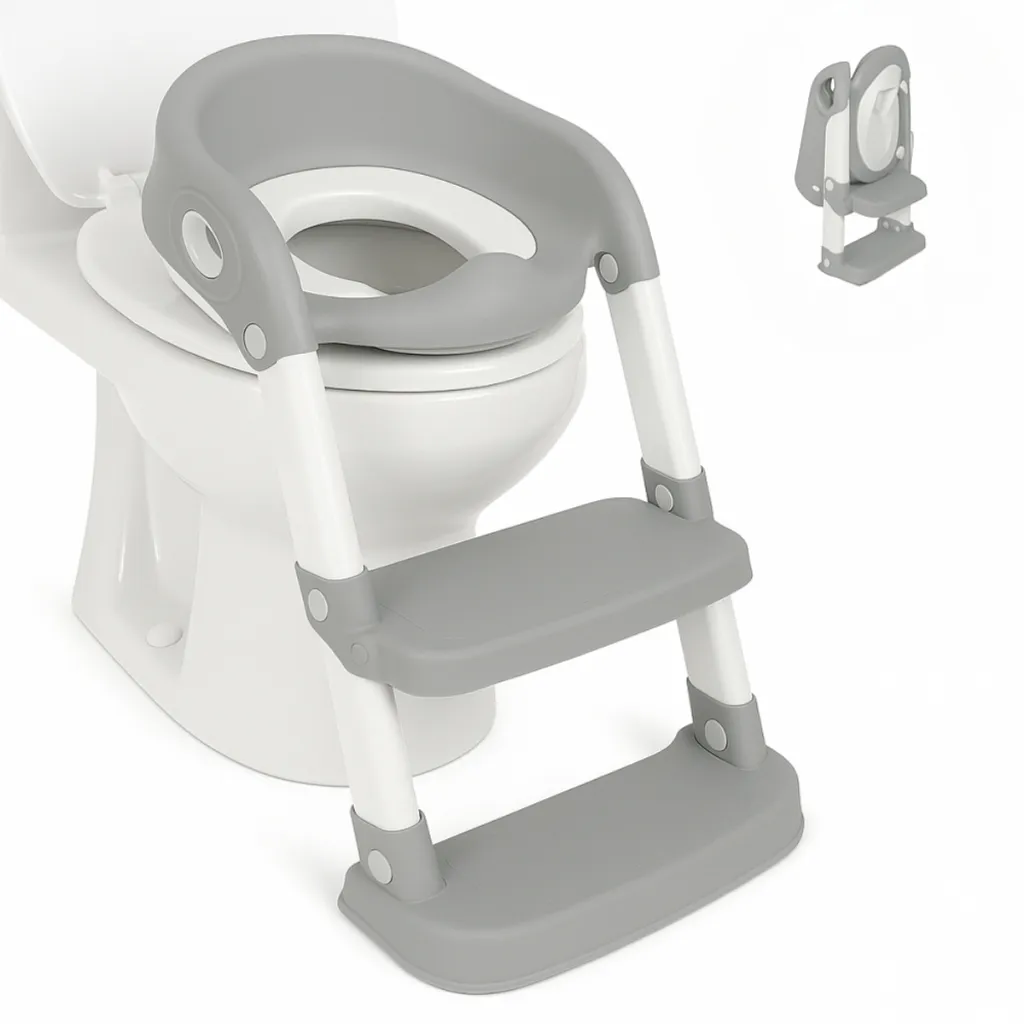 Mobiclinic Lala Siège de Toilette pour Enfants avec Escalier Gris Blanc